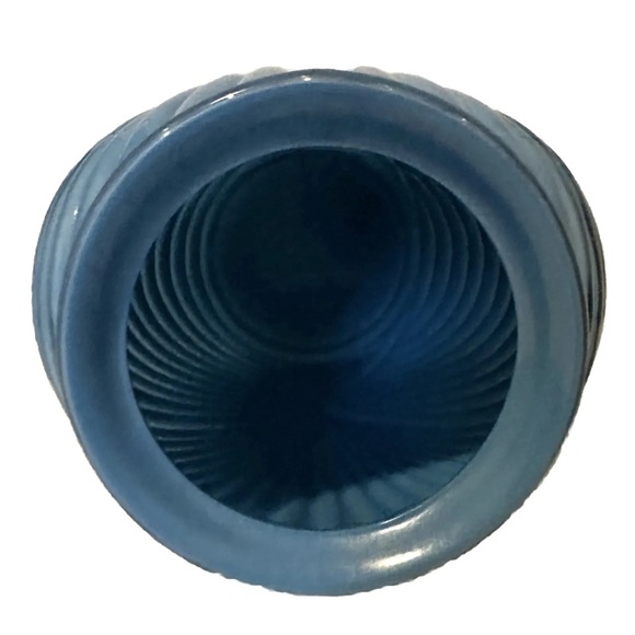 Vintage Blue Glass Anchor Hocking Art Deco Design Fan Vase 1980s 70s 80s Shell - Picture 4 of 4